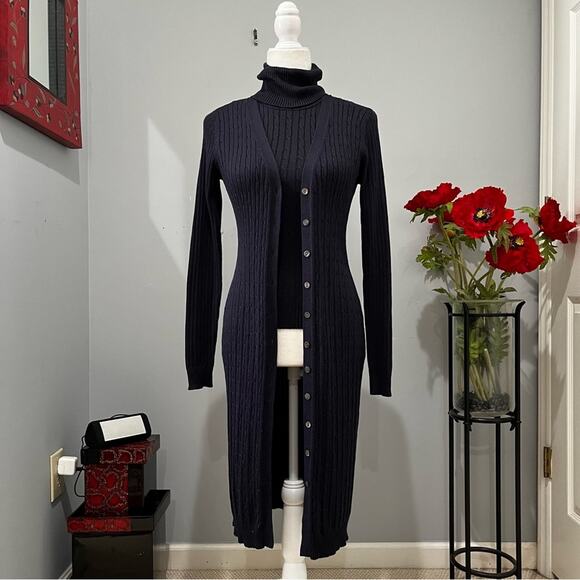 NEW Moda Intl Vintage Y2K Silk Longline Cable Knit Cardigan Duster Set XS NWOT - Picture 4 of 16